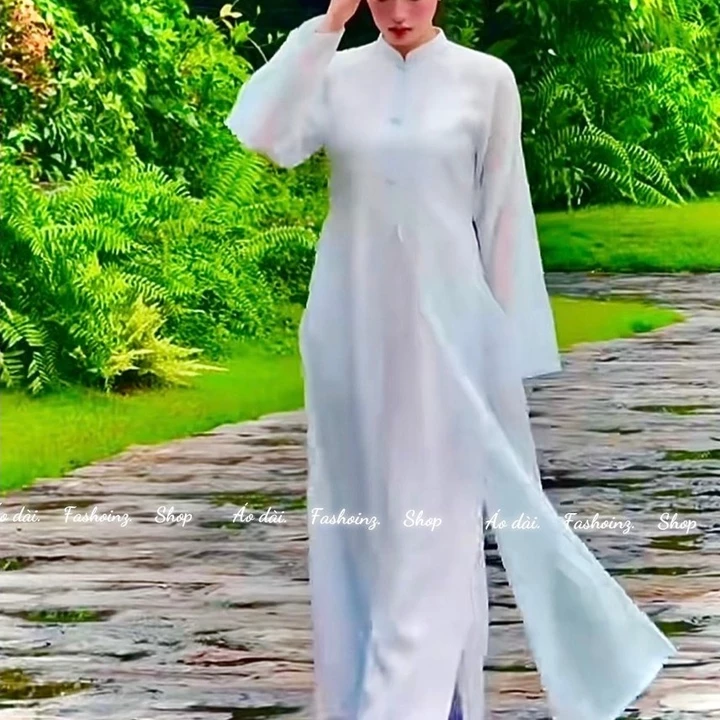 Áo dài voan lụa tứ thân hoạ tiết chất vải tơ gấm cao cấp kiểu dáng đơn điệu sẻ tả cổ cao phom áo cách tân