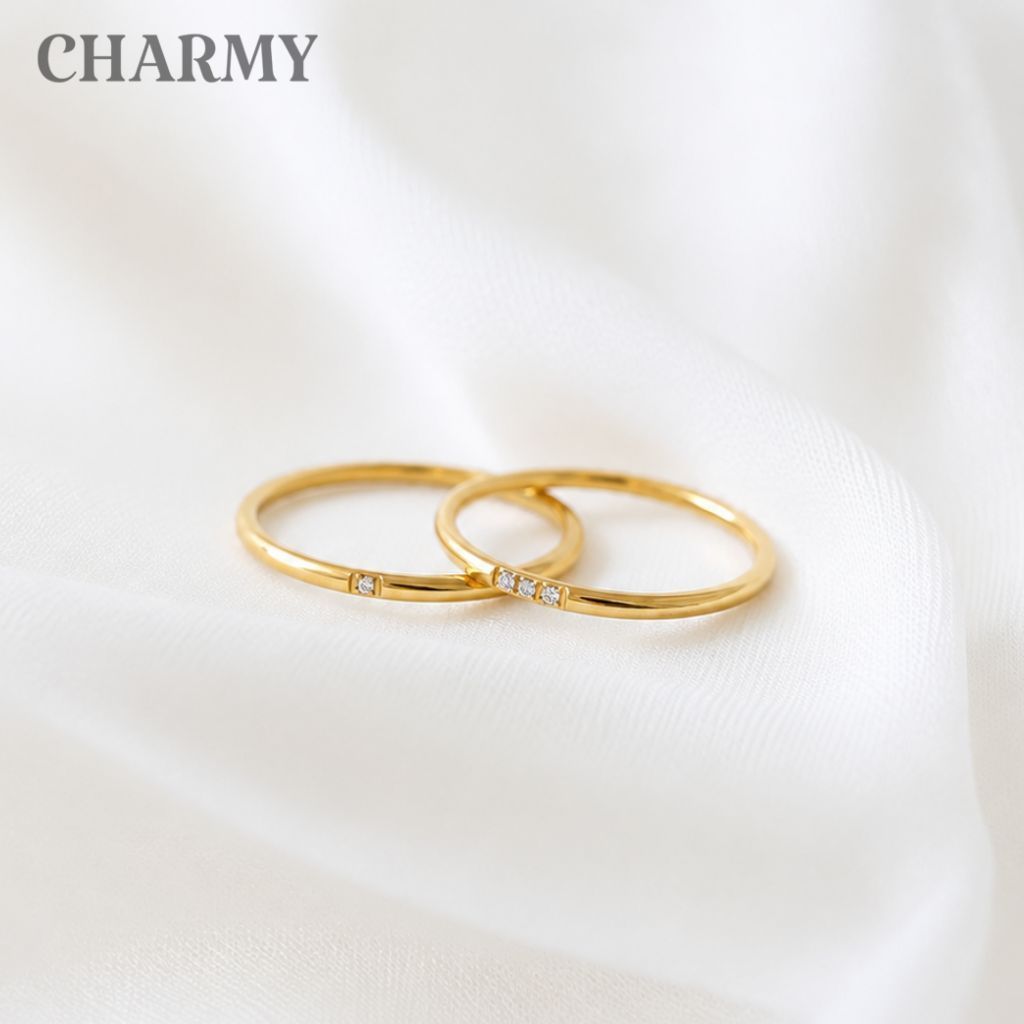 Nhẫn nữ đính đá NTDD10 - màu vàng, nhẫn bản mỏng đính đá siêu xinh - Charmy