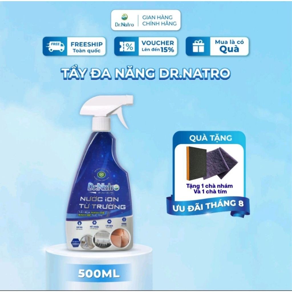 1 chai tẩy đa năng drnatro 500ml tặng kèm ngay 1 chà nhám và 1 chà tím.chuyên vệ sinh dầu mỡ bếp, ghế da và mọi vật dùng