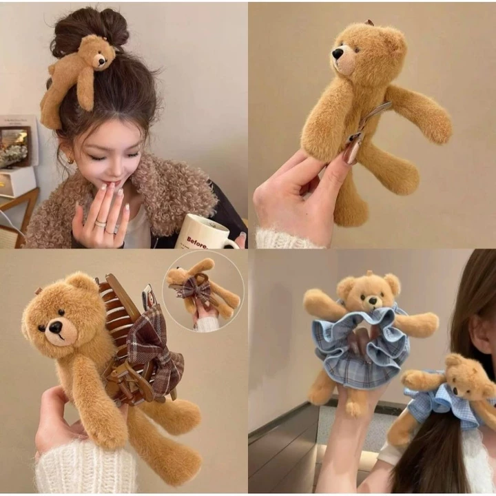 Kẹp Tóc Gấu Bông Cao Cấp, Chun buộc tóc hình gấu. Phụ Kiện Tóc Dễ Thương Cho Bạn Gái. Kẹp tóc gấu bông.