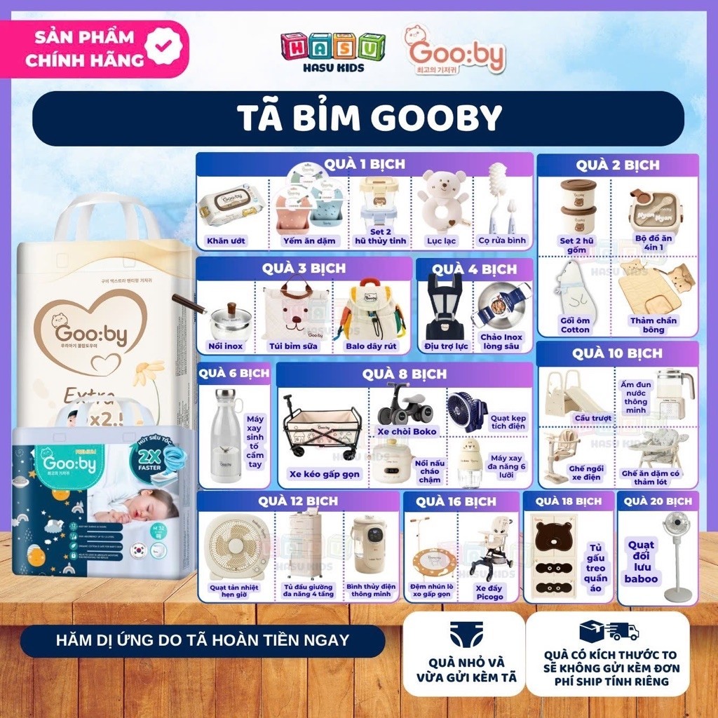 [QUÀ MỚI 2026]Tã quần dán Gooby Extra mẫu cải tiến NB66/S54/M54/L50/XL48/XXL44/3XL38  từ 6kg-24kg