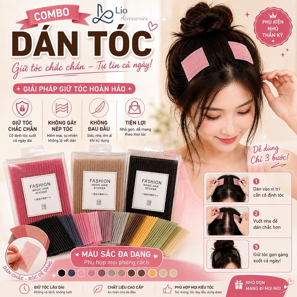 Bộ 10 Miếng Dán Tóc Cố Định Thời Trang Hàn Quốc Đa Dạng Màu Sắc Lio
