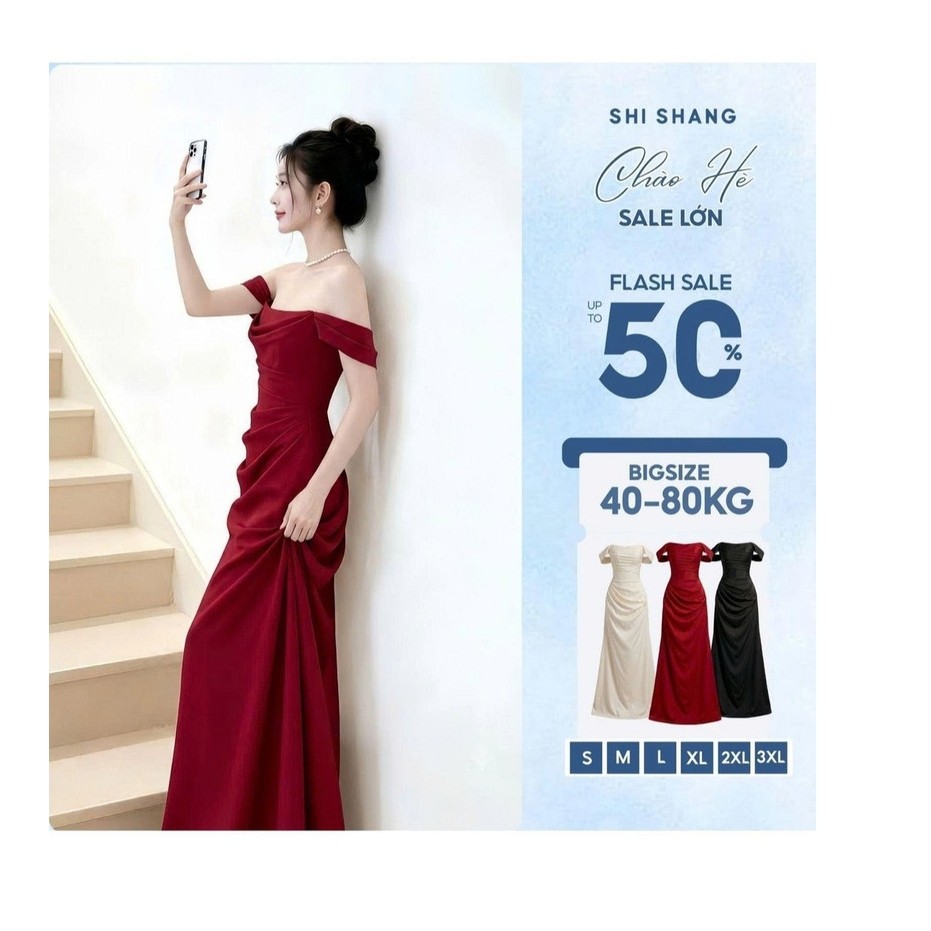 [𝐏𝐫𝐞𝐦𝐢𝐮𝐦] Đầm Dự Tiệc Cúp Ngực Trễ Vai Cao Cấp Thiết Kế Xếp Ly Che Bụng, Dây Corset Điều Chỉnh có Bigsze by Shi Shang