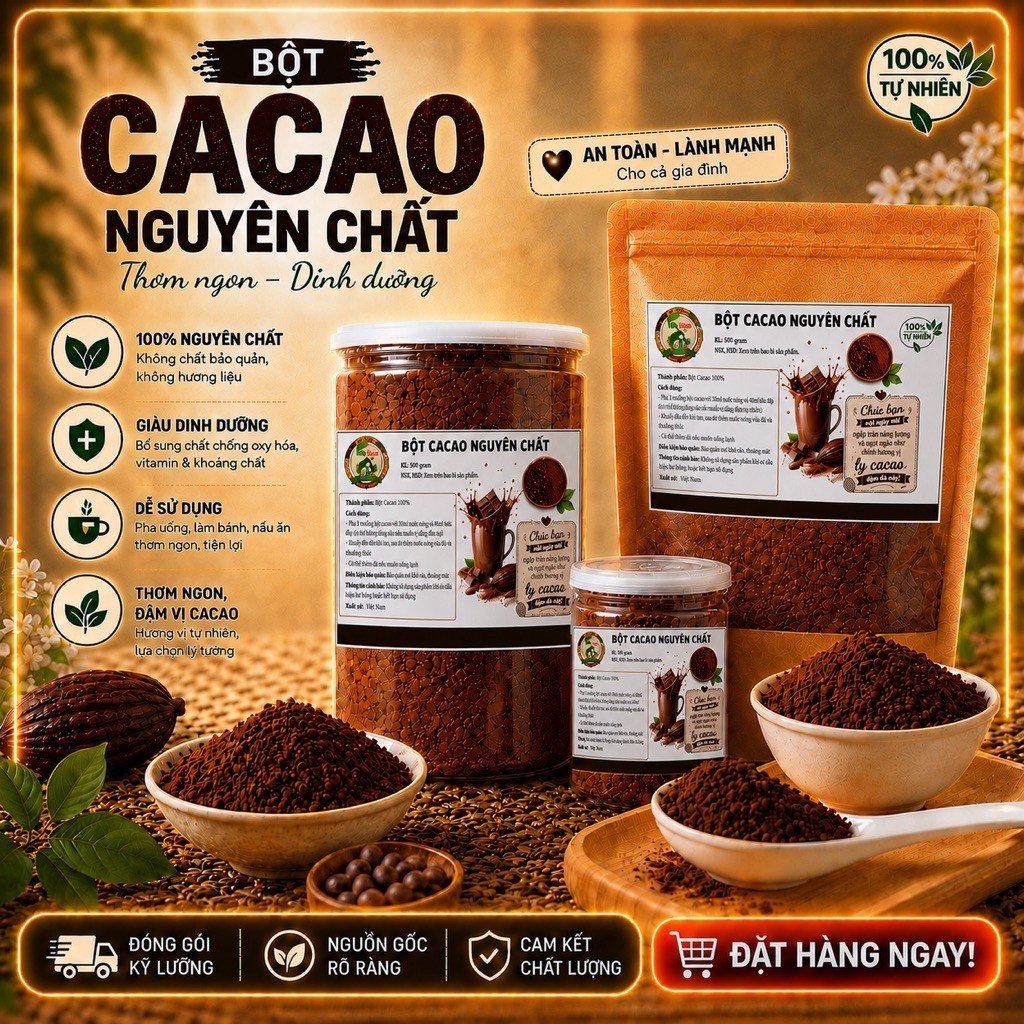 Bột Cacao Nguyên Chất (Sánh,Mịn,Đậm vị hàng chuẩn loại 1) Shop Mẹ Tôm Store