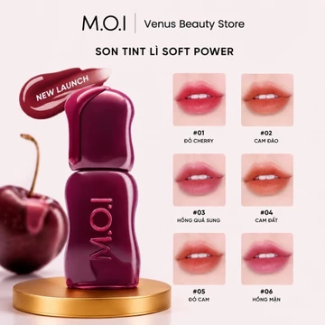 Son Tint Lì M.O.I Soft Power 4ml Mịn Lì Che Vân Môi 8 HA Collagen 6 Màu, Chất Son Mịn Lì, Mỏng Nhẹ