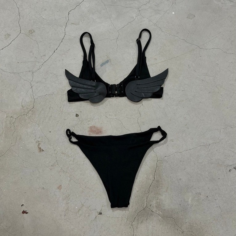 [Màu đen-Che tên sp] Set bikini hai dây tăng đưa điều chỉnh dáng ôm phối dây móc cài - ASH OF ANGEL BIKINI