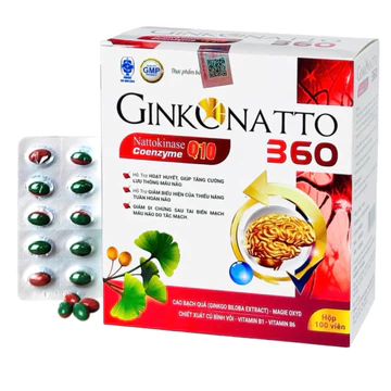 (100 viên) Bổ Não Ginkgo Natto 360 Coenzyme Q10 Hỗ Trợ Hoạt Huyết, Tăng Tuần Hoàn Máu Não Hộp 100 Viên