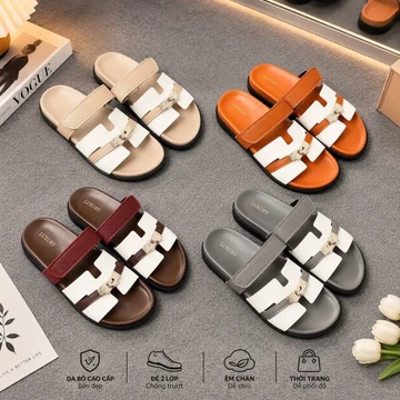 Dép nữ quai da bò đế 2 lớp chống trượt , Dép lê nữ thời trang đi học đi chơi