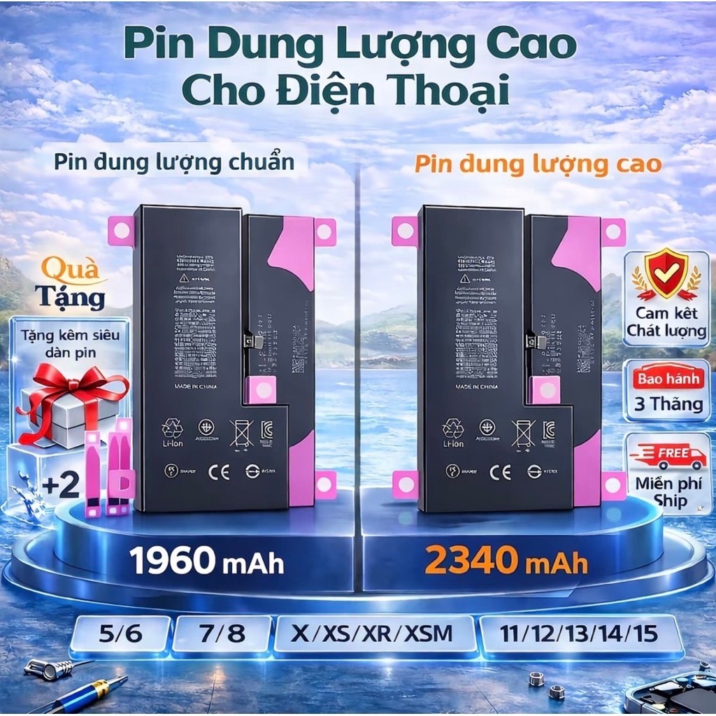 Pin Dung Lượng Cao Cho ip 5S/5SE/6G/6S/6Plus/6SPlus/7G/7Plus/8G/8Plus/X/XSX/XR/XSM/11/12/13/14/15/pro/promax Mới