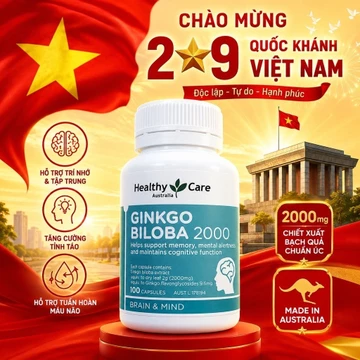 Date 10/2028 có tem phụ Healthy Care Ginkgo Biloba 2000mg 100 Viên – Viên Uống Ginkgo Biloba Hỗ Trợ Trí Nhớ, Tập Trung