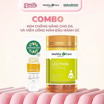Combo Mầm Đậu Nành Healthy Care Lecithin 1200mg & Kem Chống Nắng DermaVeen 100g SPF 50+