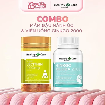 Combo Mầm Đậu Nành Healthy Care Super Lecithin 1200mg 100v & Viên Uống Bổ Não Healthy Care Ginkgo Biloba 2000 100 Viên