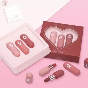 Set 3 Thỏi Son Viên Nang 520 HongFang – Son Lì Mịn Lên Màu Đẹp, Thiết Kế Capsule Dễ Thương Quà Tặng