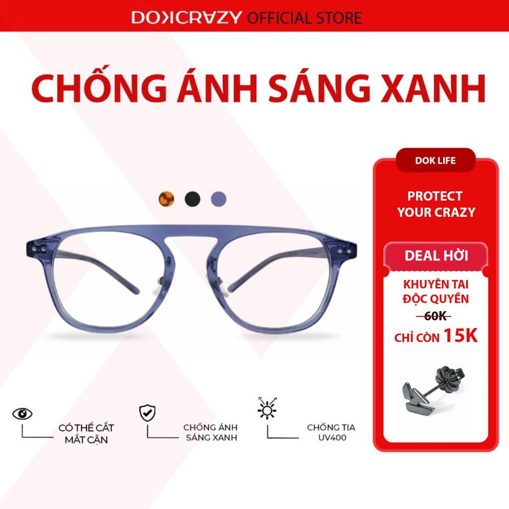 Gọng kính DOKCRAZY PALM mắt phi công ,Nam Nữ, Basic Chất Liệu Nhựa, Bền, Chống Ánh Sáng Xanh, UV400