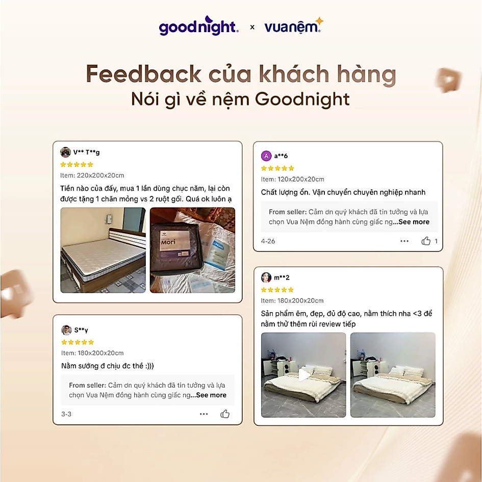 Nệm Lò Xo Vua Nệm Goodnight Sleep Wave Hybrid, Đệm Lò Xo Túi Độc Lập, Nâng Đỡ Cơ Thể 20cm, Nệm 1m8x2m, 1m6x2m | BigBuy360 - bigbuy360.vn