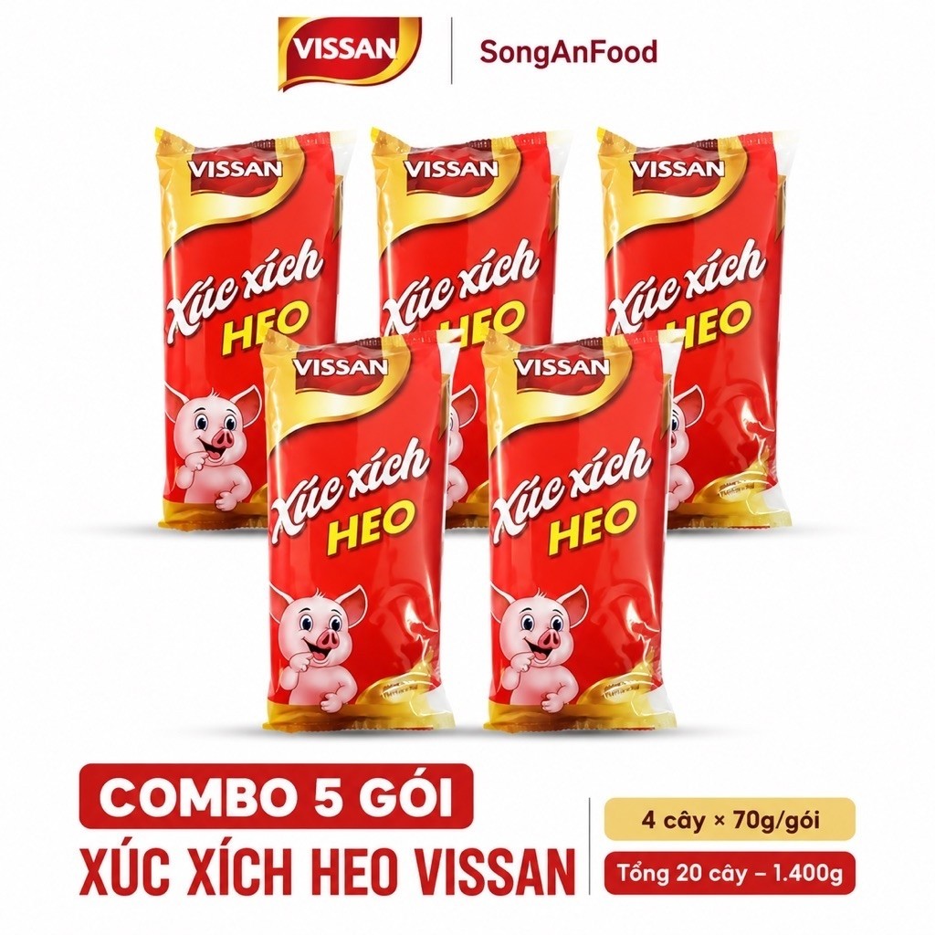 Vissan Combo Xúc Xích Tiệt Trùng Heo Cây Lớn – Gói 4 Cây x 70g (280g) date mới