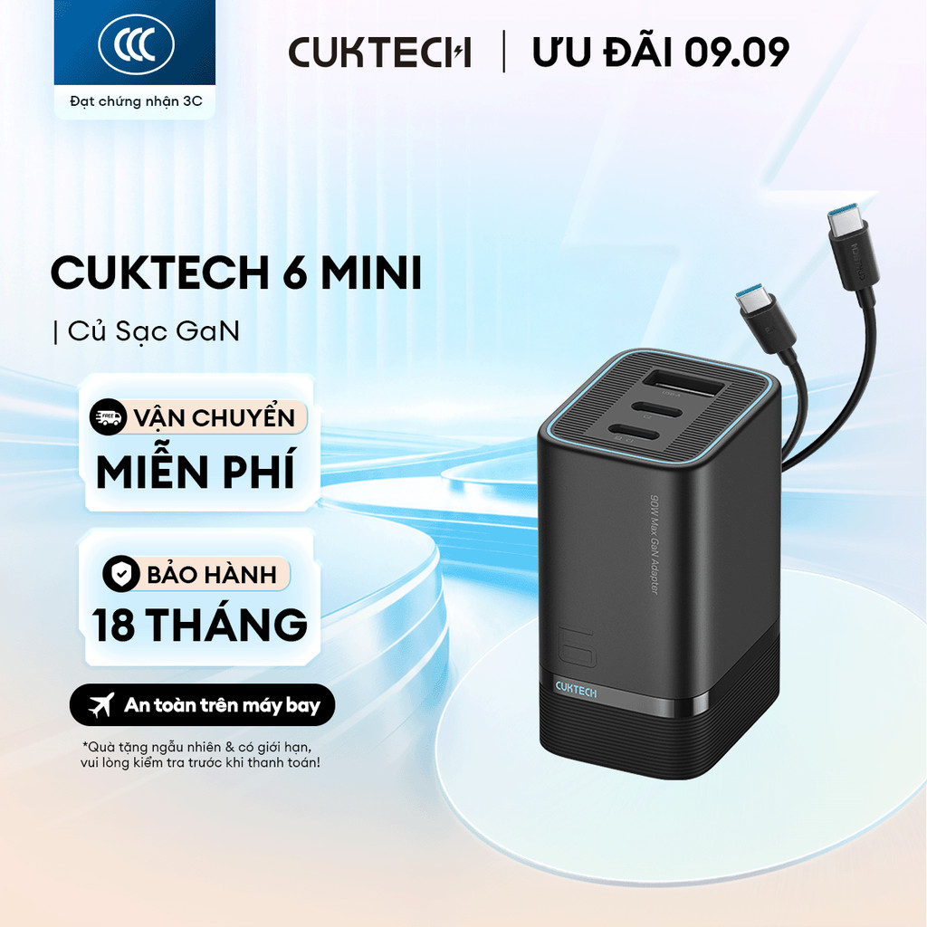 Củ Sạc GaN CUKTECH 6 MINI 2C1A | AVS 60W | Hỗ Trợ Sạc Nhanh | Công Suất 90W | Thiết Kế Nhỏ Gọn | Bảo Hành 18 Tháng AD653 | BigBuy360 - bigbuy360.vn