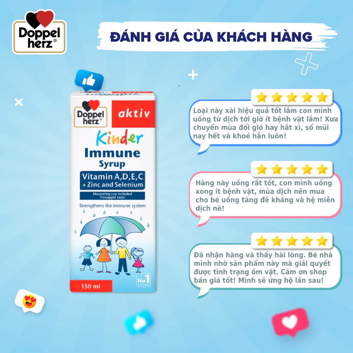 Siro tăng đề kháng cho bé Doppelherz Kinder Immune Syrup hỗ trợ phòng ngừa ốm vặt cho bé