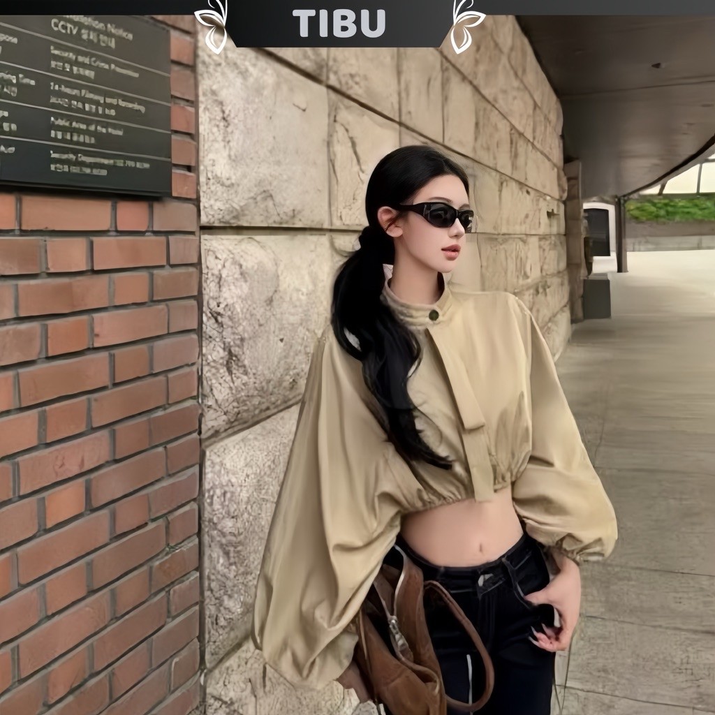 TIBU - Áo Croptop Măng Tô Kiểu Nữ Buộc Nơ Lạ Mắt Sang Chảnh Đi Chơi Dạo Phố Thu Đông A800