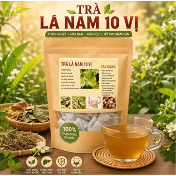 Trà Lá Nam 10 Vị -(50 tép lọc)- Lá Sen, Giảo Cổ Lam, Hoa Nhài,Gạo Lứt Huyết Rồng, Chè Vằng, Táo Mèo, Mướp Đắng, Cỏ Ngọt