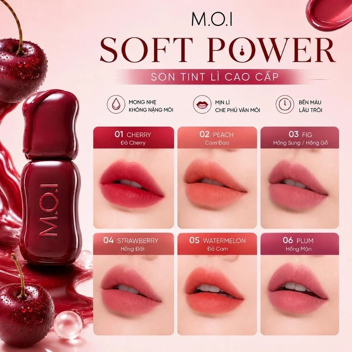 Son tint Soft Powder - Son kem MOI - son tint Cotton Candy MOI Cosmetics Son Hồ Ngọc Hà