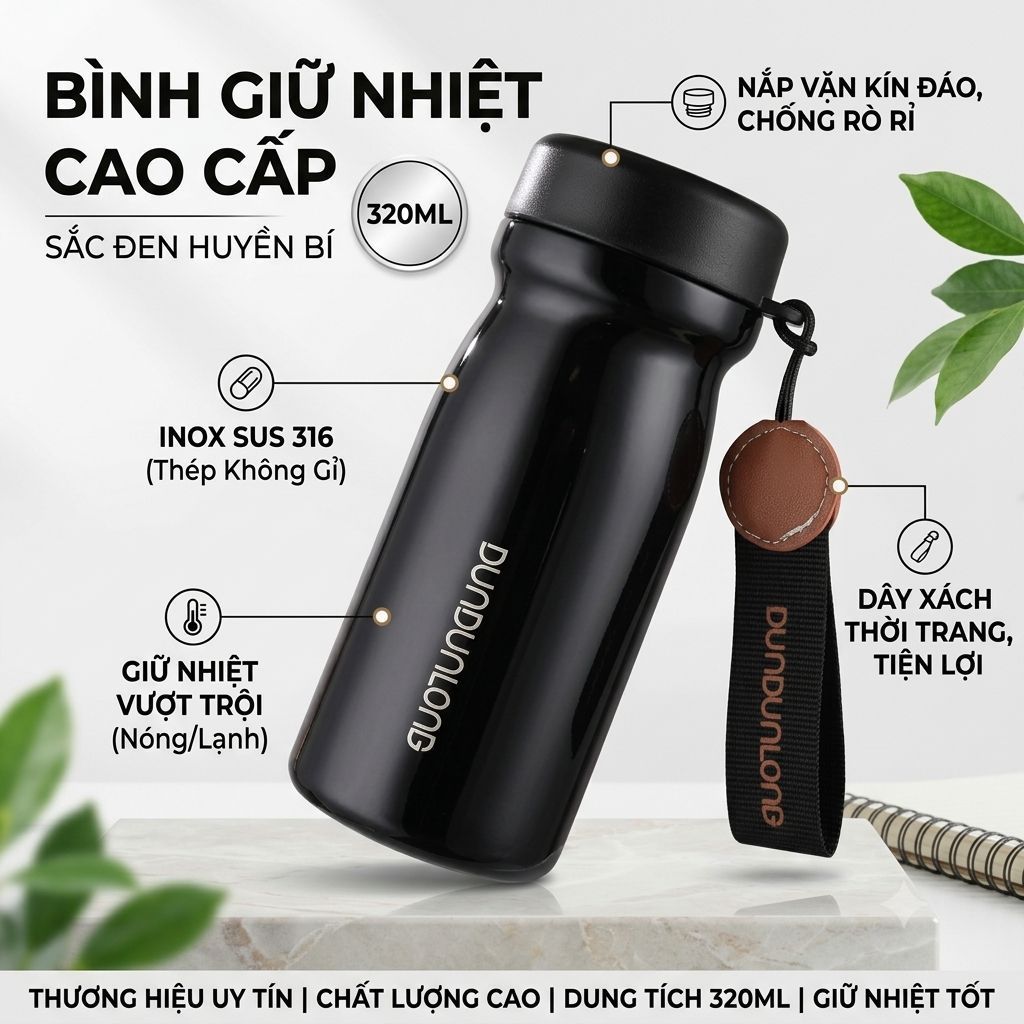 Bình Giữ Nhiệt Mini 320ml Nhỏ Gọn Bỏ Túi, Inox 316 Giữ Nhiệt 12h