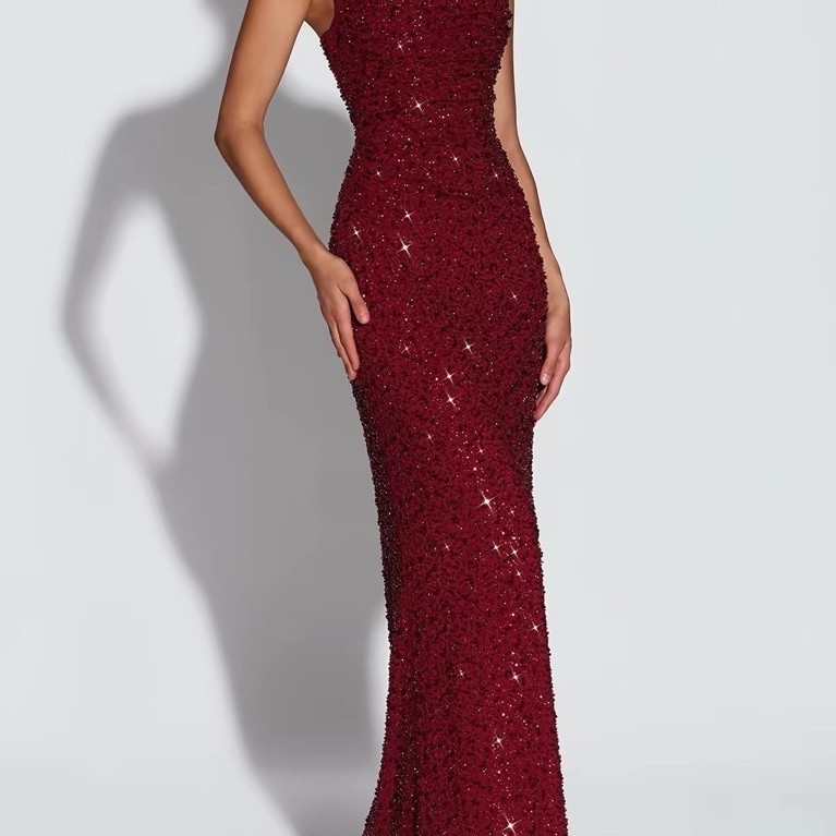 Đầm Dạ Hội Dài Sequin Lấp Lánh Dáng Ôm Body Cổ Vuông 2 Dây Sang Trọng Dự Tiệc