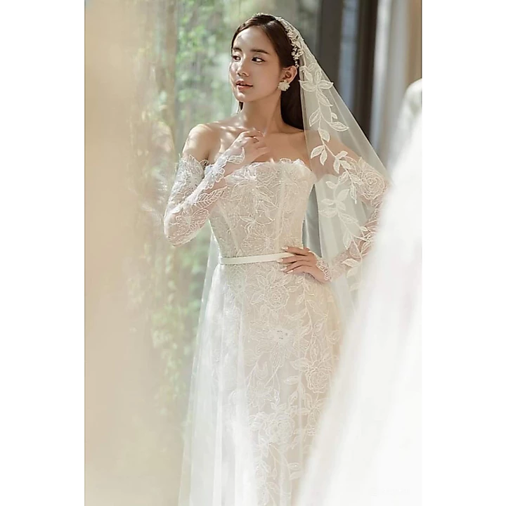MẪU HOT MÙA CƯỚI Váy cưới, váy tiệc bó cá ren cao cấp, 3 in 1 tay dài rời, váy cúp bản vai rời