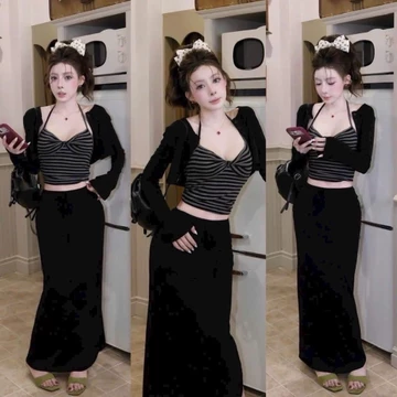 Set đầm body yếm áo cổ yếm kèm khoác châ váy ôm tôn dáng body sexy nữ tính cho nữ đi chơi đi tiệc sang chảnh cá tính