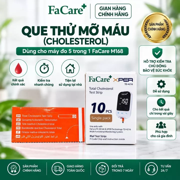 Que thử Mỡ máu Cholesterol FaCare FC - M168 (TD - 4216) - Hộp 10 que