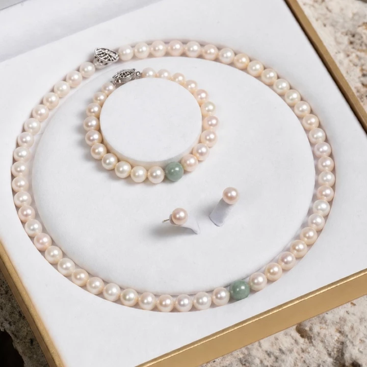 Bộ Trang Sức Hạt Trắng 8-9ly Mix Đá Thạch Anh Sang Trọng Dự Tiệc, Quà Tặng Cho Bà Và Mẹ NTTT41 - Ngọc Trai Trường Thịnh