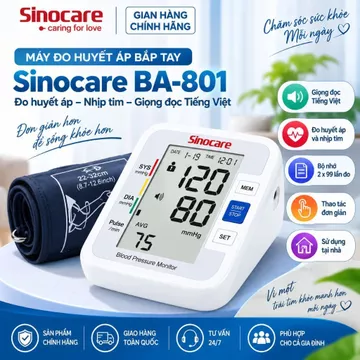 Máy Đo Huyết Áp Điện Tử Sinocare BA-801 Giọng Đọc Tiếng Việt, Đo Huyết Áp Nhịp Tim Tại Nhà