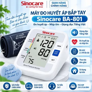 Máy Đo Huyết Áp Sinocare BA-801 Chính Hãng, Giọng Đọc Tiếng Việt, Đo Huyết Áp Và Nhịp Tim