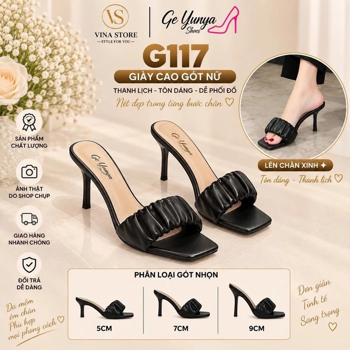 Guốc Cao Gót Nữ Mũi Vuông 5-7-9cm Quai Nhún, Dép Guốc Nữ Đi Làm Đi Chơi VINA STORE- G117