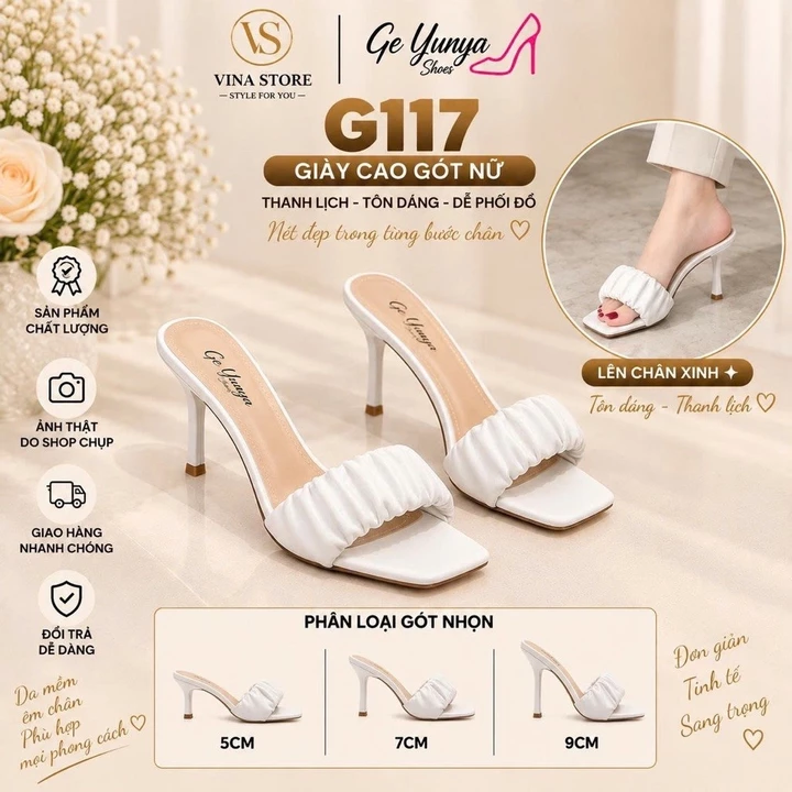 Guốc Cao Gót Nữ Mũi Vuông 5-7-9cm Quai Nhún, Dép Guốc Nữ Đi Làm Đi Chơi VINA STORE- G117