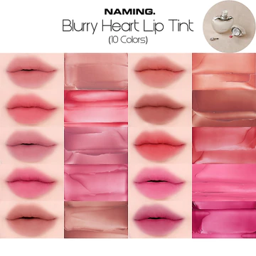 Naming Blurry Heart Lip Tint (10 Màu) | Matte Lip Tint, Cream Lip Gloss, Vết bẩn môi nhung lâu trôi, Son kem Trang điểm