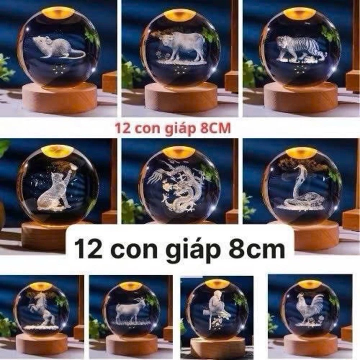 Quả Cầu Pha Lê 3D - 8CM - Hình 12 Con Giáp Phát Sáng, Quà Tặng Sinh Nhật, Quà Lưu Niệm, Quà tặng độc lạ, Đèn Ngủ Chill