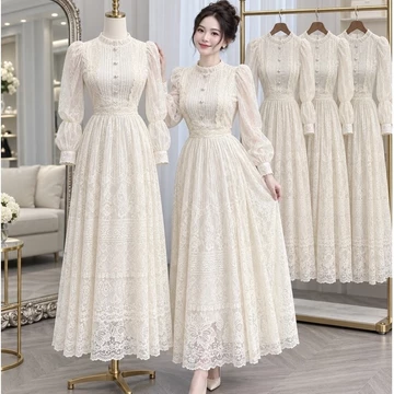 Váy Maxi Ren Màu Kem Xukadress – Đi Tiệc/Chụp Ảnh – Form xoè Đẹp – Sang Trọng, Váy Dự Tiệc, Váy du lịch Dài Thướt Tha