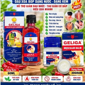 Combo Dầu Cù Là Lửa Geliga/ Dầu xoa bóp Dạng nước, dạng kem, dạng cù là Hỗ Trợ Giảm Đau Nhức Mỏi 40g+60g+60ml+50g