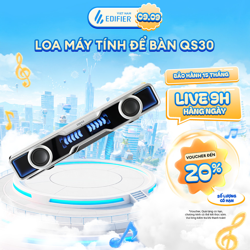 Loa Máy Tính Để Bàn Bluetooth EDIFIER QS30 - Công Suất Cực Đại 5W - Có Micro - Chế Độ Ánh Sáng Động - 15 Tháng Bảo Hành