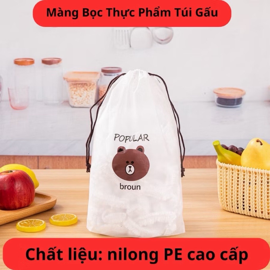 Màng Bọc Thực Phẩm Gấu Nâu, Mỗi Bịch Từ 89-95 Chiếc, Co Dãn, Có Thể Tái Sự Dụng, Trong suốt Dễ Dàng Quan Sát Thực Phẩm