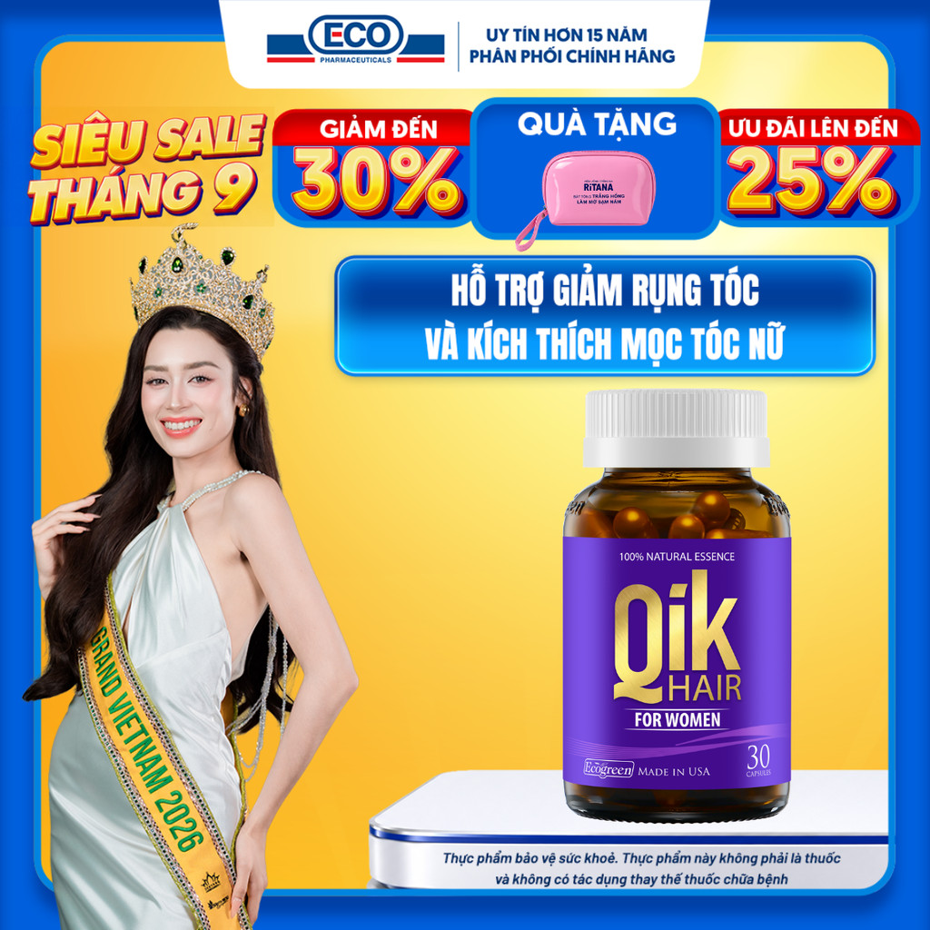 [MỚI+MGG 30K] Viên Uống Mọc Tóc Cho Nữ Qik Hair For Women Hỗ Trợ Mọc Tóc Nhanh Và Giảm Rụng Tóc Hiệu Quả Hộp 30 Viên