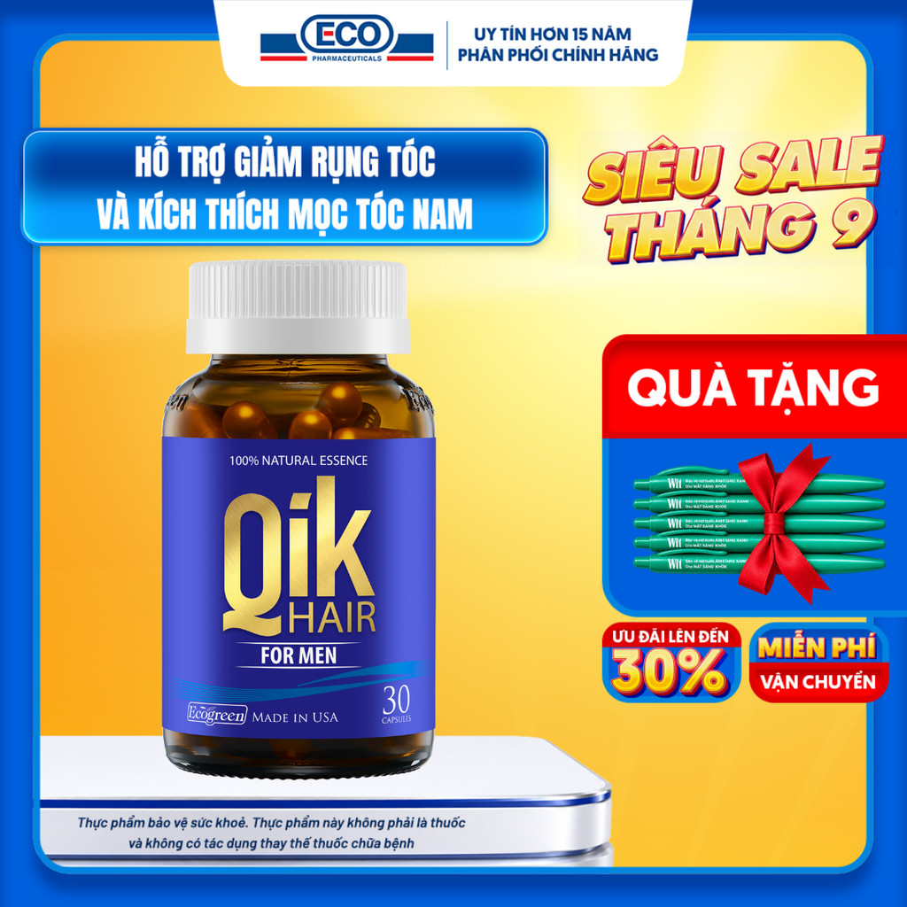 [MỚI+MGG 30K] Viên Uống Mọc Tóc Cho Nam Qik Hair For Men Hỗ Trợ Giảm Rụng Tóc Hiệu Quả Và Mọc Tóc Nhanh Hộp 30 Viên