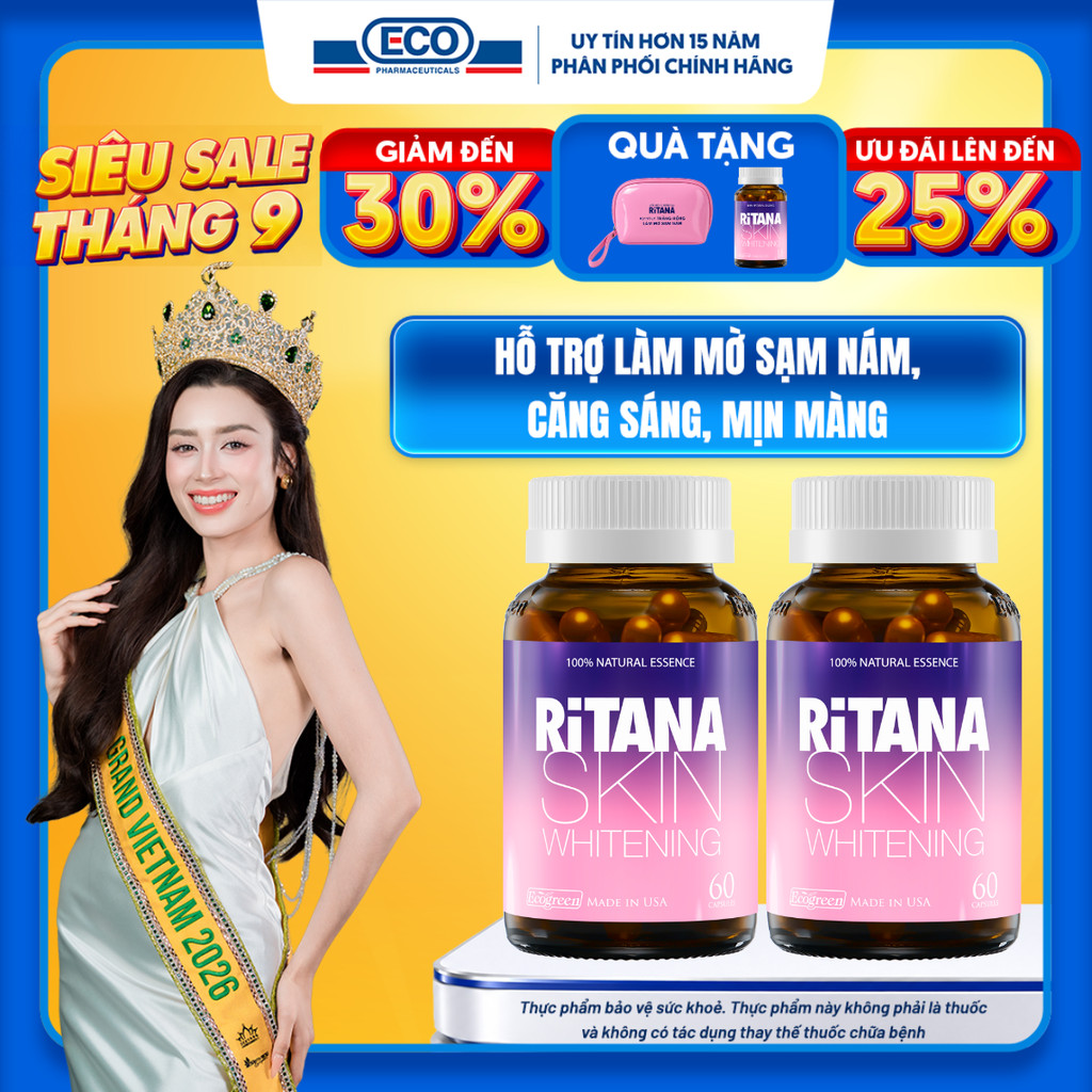 [COMBO MUA 2 TẶNG 1] Viên Uống Trắng Da RITANA Hỗ Trợ Chống Nắng, Làm Mờ Sạm Nám Và Chống Lão Hóa Chứa Glutathione
