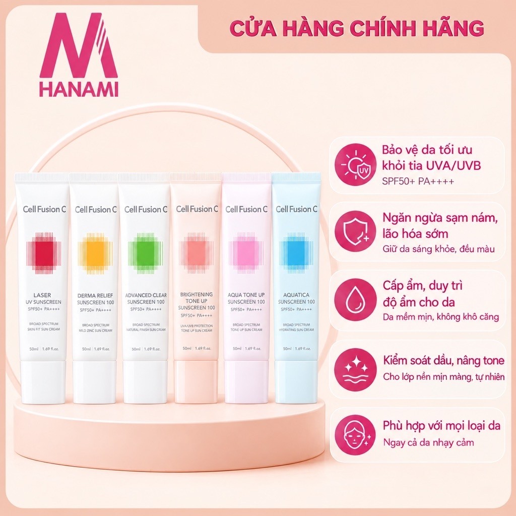 {Mẫu Mới} Cell Fusion Kem Chống Nắng Nâng Tone /Da Dầu Mụn /Da Khô /Mẹ Bầu /Sau Laser 35ml và 50ml