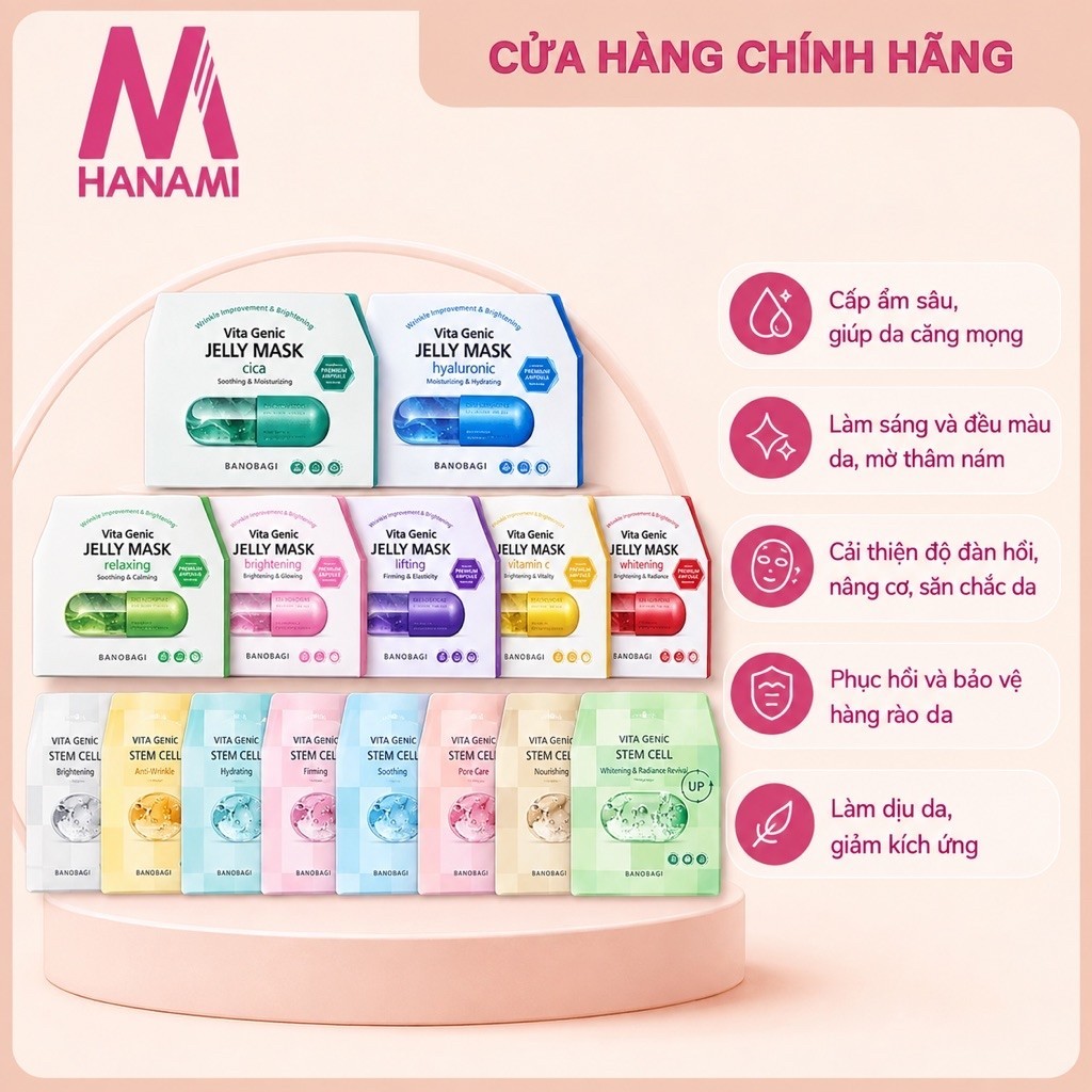 {Mẫu Mới 2025} Mặt nạ BANOBAGI Vita Genic Jelly và Stem Cell Mask Vitamin Up Premium 30ml