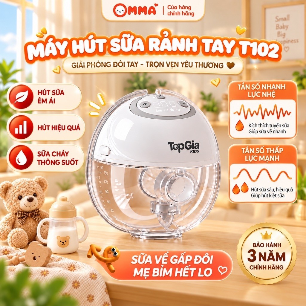 [🔥 ƯU ĐÃI ĐỘC QUYỀN 🔥] Máy hút sữa không dây Topgiakids T102 cao cấp 4 chế độ, 9 cấp độ hút, hút êm, bảo hành 36 tháng