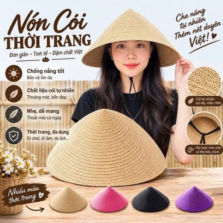 Nón lá cói thời trang được làm từ sợi cói đội đi làm đi chơi đều đẹp