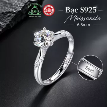 Freesize Nhẫn bạc ý Moissanite 6.5ly nhẫn cưới nhẫn cầu hôn đính Moissanite bạc S925 nhẫn bạc nữ nhẫn bạc ý X08202