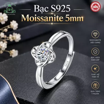 (Ảnh thật)Freesize Nhẫn bạc S925 Moissanite 5ly nhẫn cưới nhẫn cầu hôn Moissanite nhẫn bạc nữ nhẫn bạc ý BH0044SR